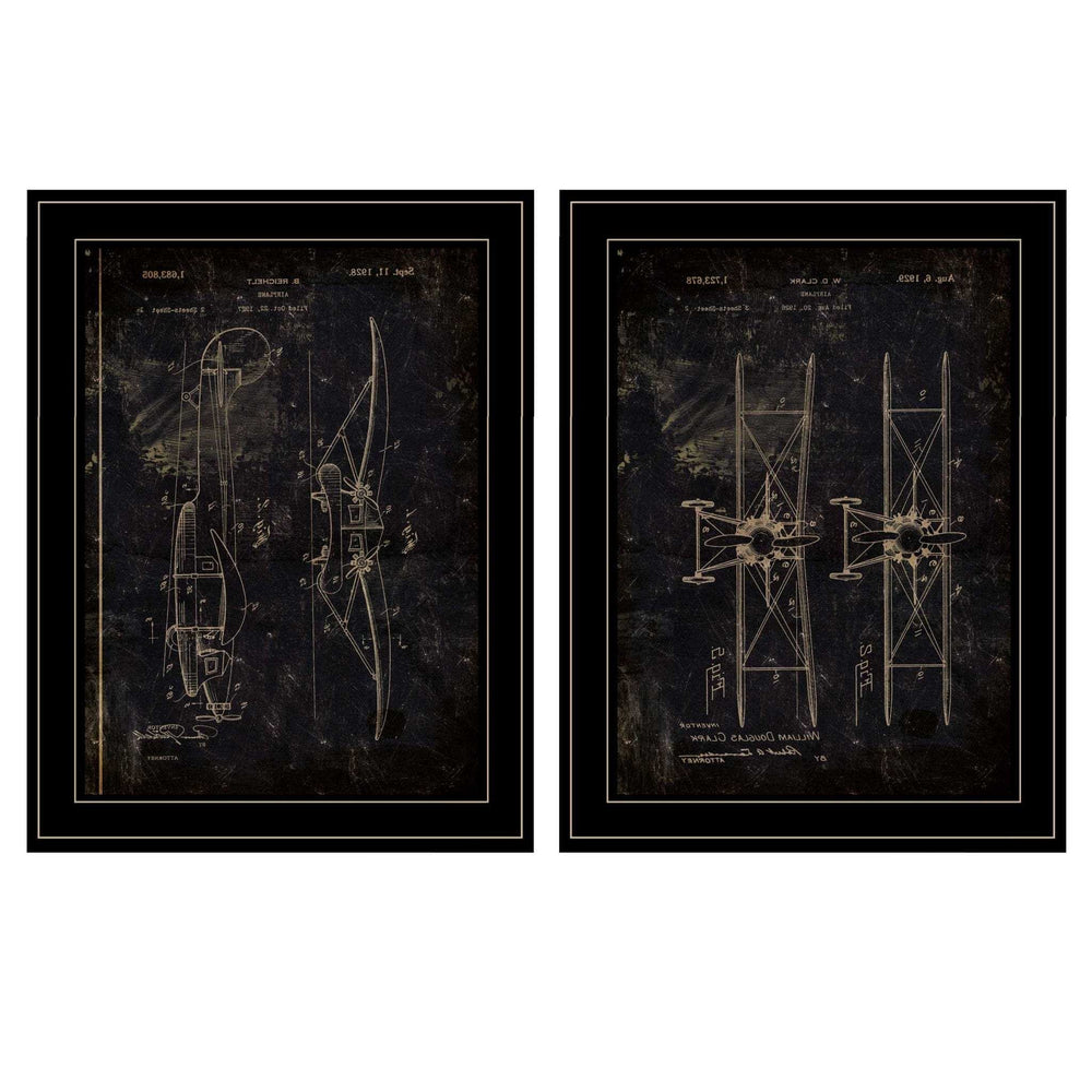 Set Of Two Airplane Patent I and II 2 Black Framed Print Wall Art - Homeroots - Flyclothing LLC