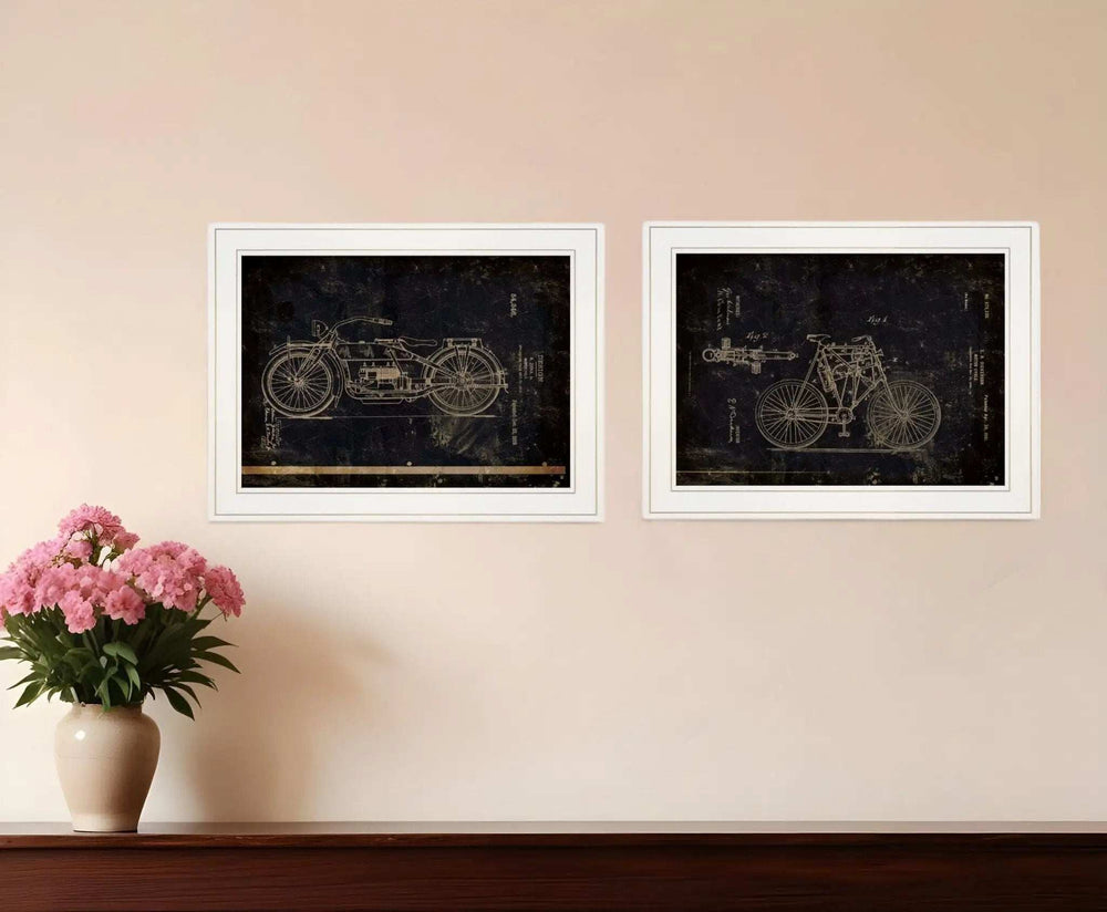 Set Of Two Motor Bike Patent I and II 1 White Framed Print Wall Art - Homeroots - Flyclothing LLC