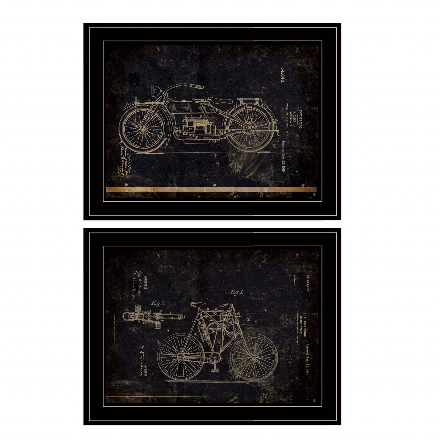 Set Of Two Motor Bike Patent I and II 2 Black Framed Print Wall Art - Homeroots - Flyclothing LLC