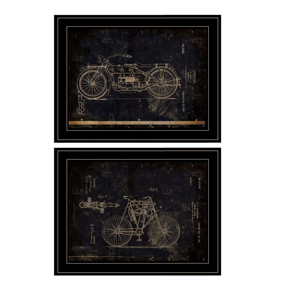 Set Of Two Motor Bike Patent I and II 2 Black Framed Print Wall Art - Homeroots - Flyclothing LLC
