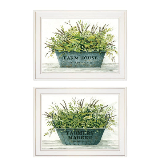 Set Of Two Farm Market Bouquet White Framed Print Wall Art