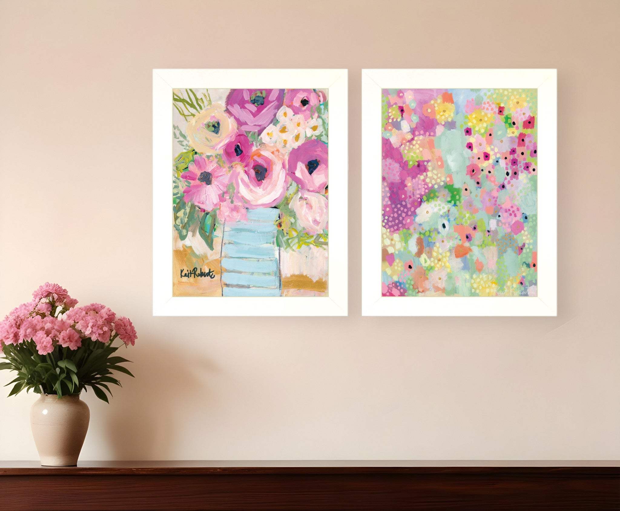 Set Of Two Floral Designs White Framed Print Wall Art - Homeroots - Flyclothing LLC