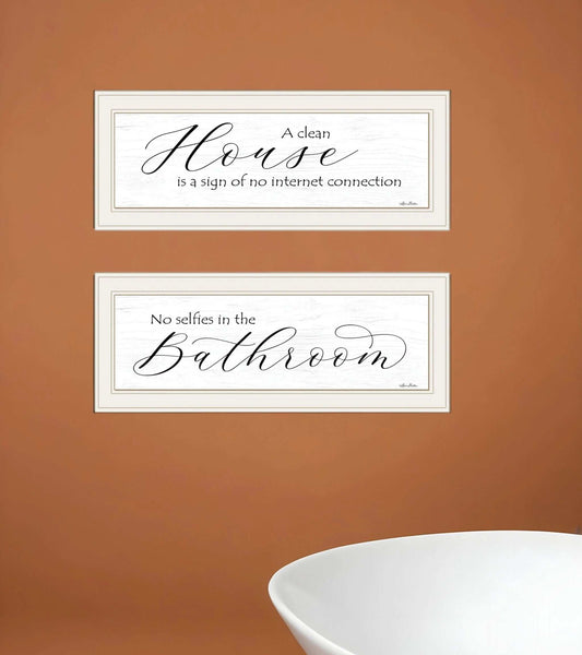 Set Of Two Household Humor 1 White Framed Print Bathroom Wall Art - Homeroots - Flyclothing LLC