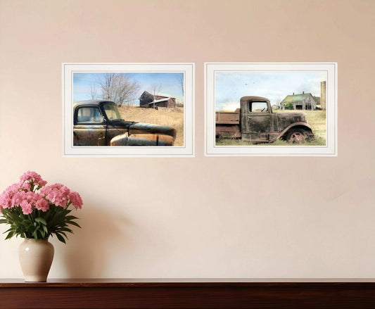 Set Of Two Vintage Farm Trucks 1 White Framed Print Wall Art - Homeroots - Flyclothing LLC
