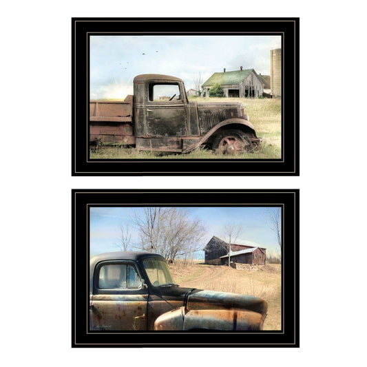 Set Of Two Vintage Farm Trucks 2 Black Framed Print Wall Art - Homeroots - Flyclothing LLC