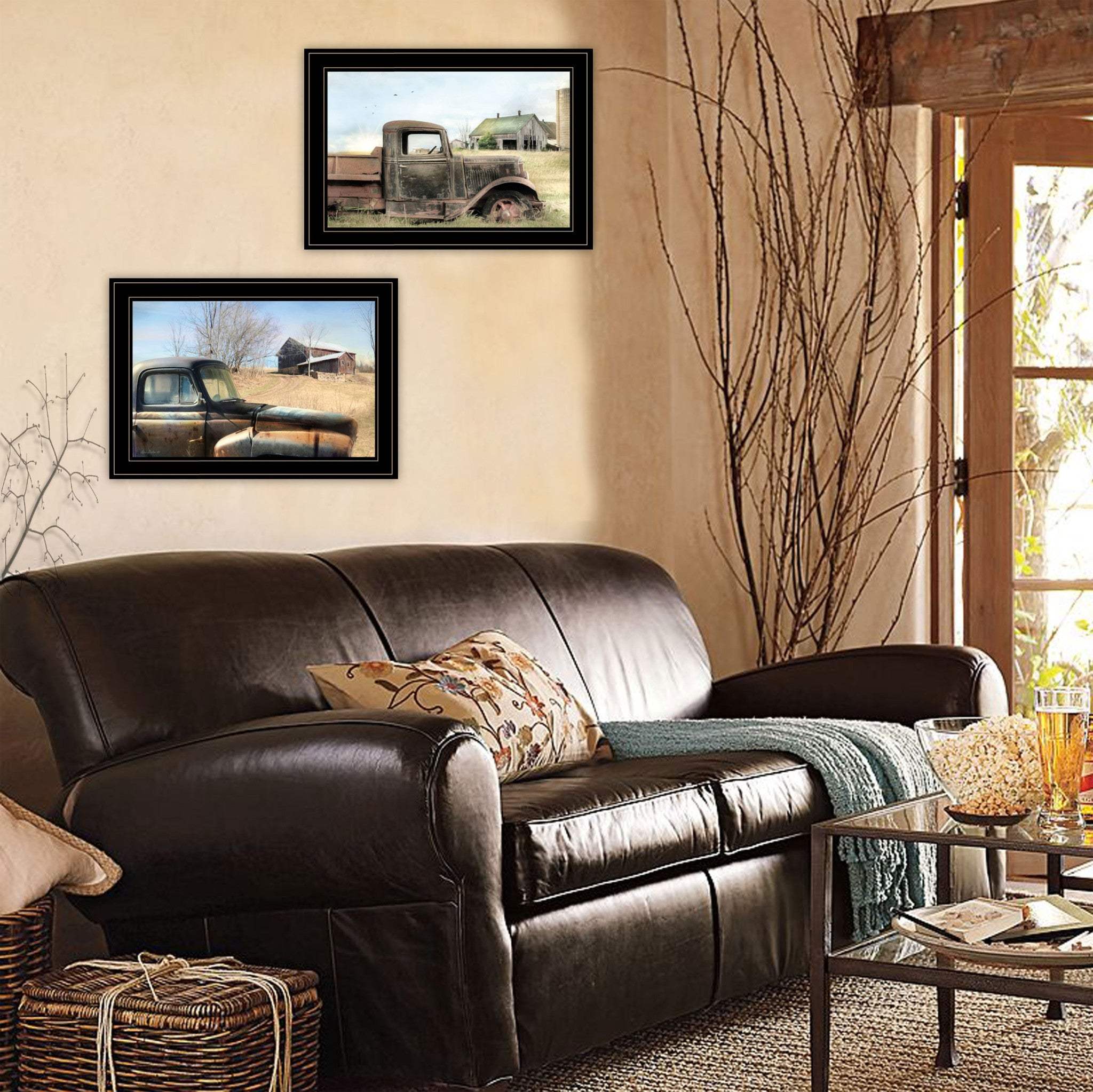 Set Of Two Vintage Farm Trucks 2 Black Framed Print Wall Art - Homeroots - Flyclothing LLC