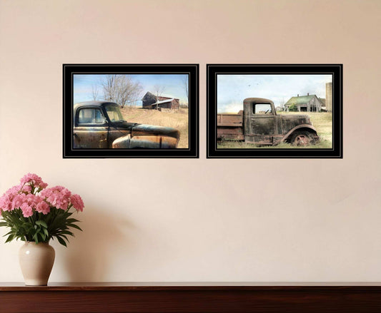 Set Of Two Vintage Farm Trucks 2 Black Framed Print Wall Art - Homeroots - Flyclothing LLC