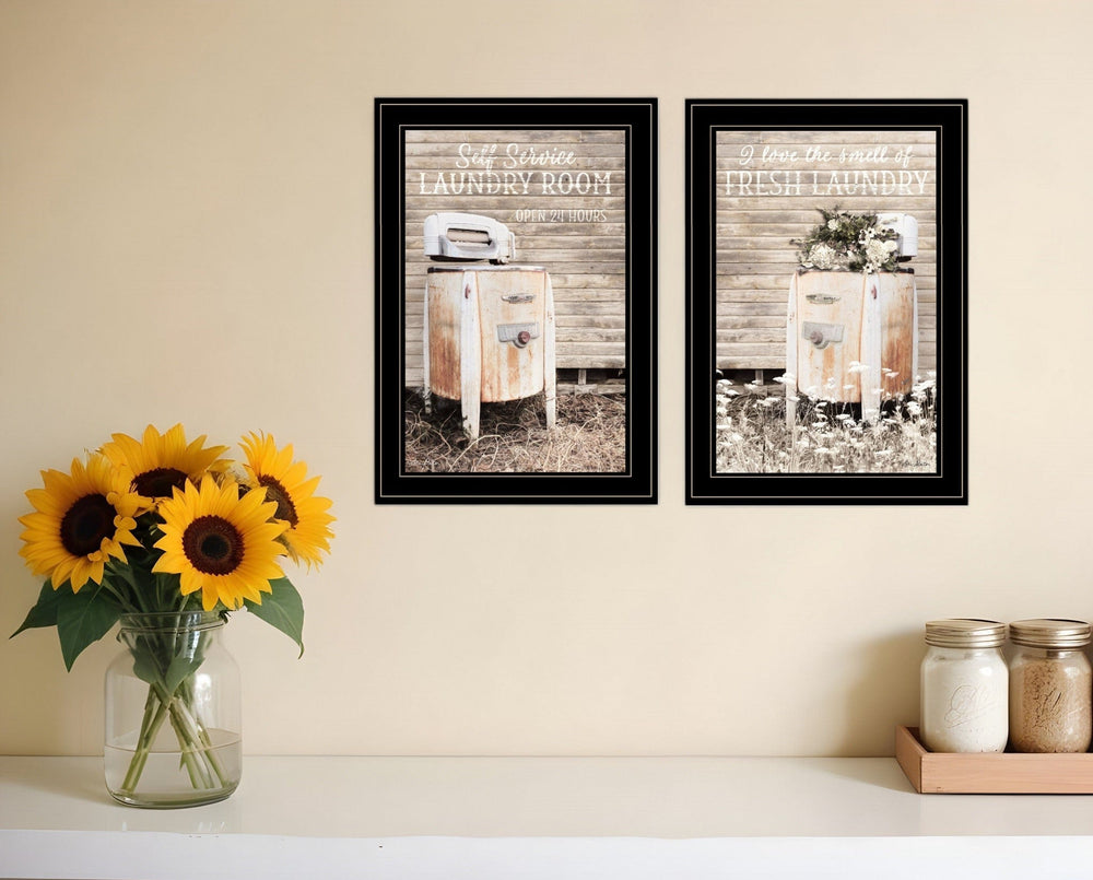 Set Of Two Laundry Room 2 Black Framed Print Bathroom Wall Art - Homeroots