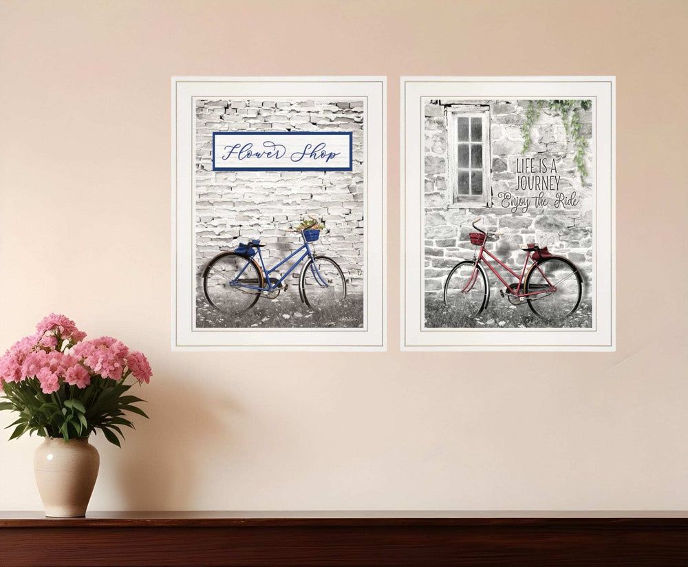 Set Of Two Romantic Bicycles 1 White Framed Print Wall Art - Homeroots - Flyclothing LLC