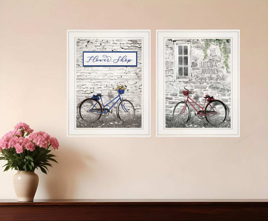 Set Of Two Romantic Bicycles 1 White Framed Print Wall Art - Homeroots - Flyclothing LLC