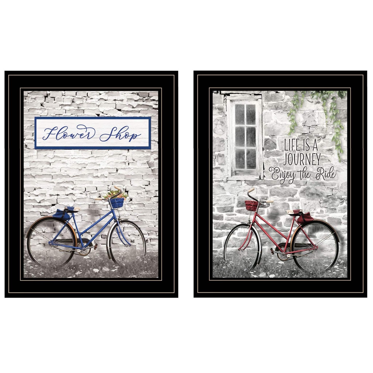 Set Of Two Romantic Bicycles 2 Black Framed Print Wall Art - Homeroots - Flyclothing LLC