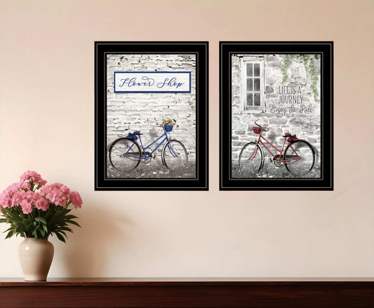 Set Of Two Romantic Bicycles 2 Black Framed Print Wall Art - Homeroots - Flyclothing LLC