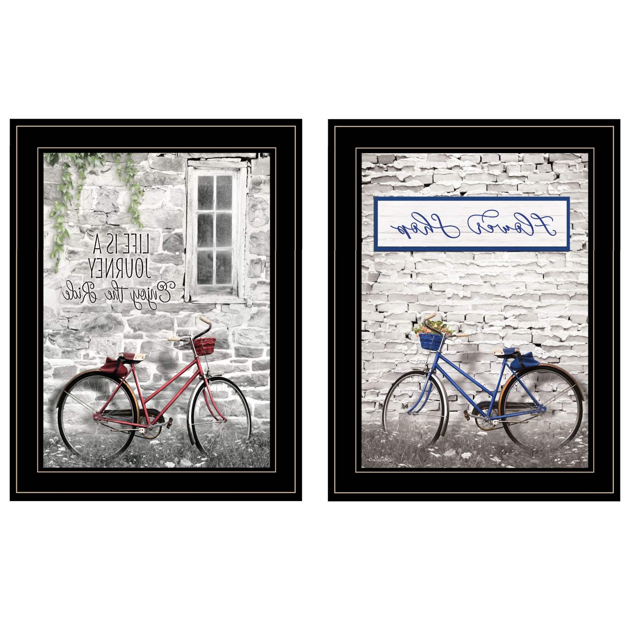 Set Of Two Romantic Bicycles 2 Black Framed Print Wall Art - Homeroots - Flyclothing LLC