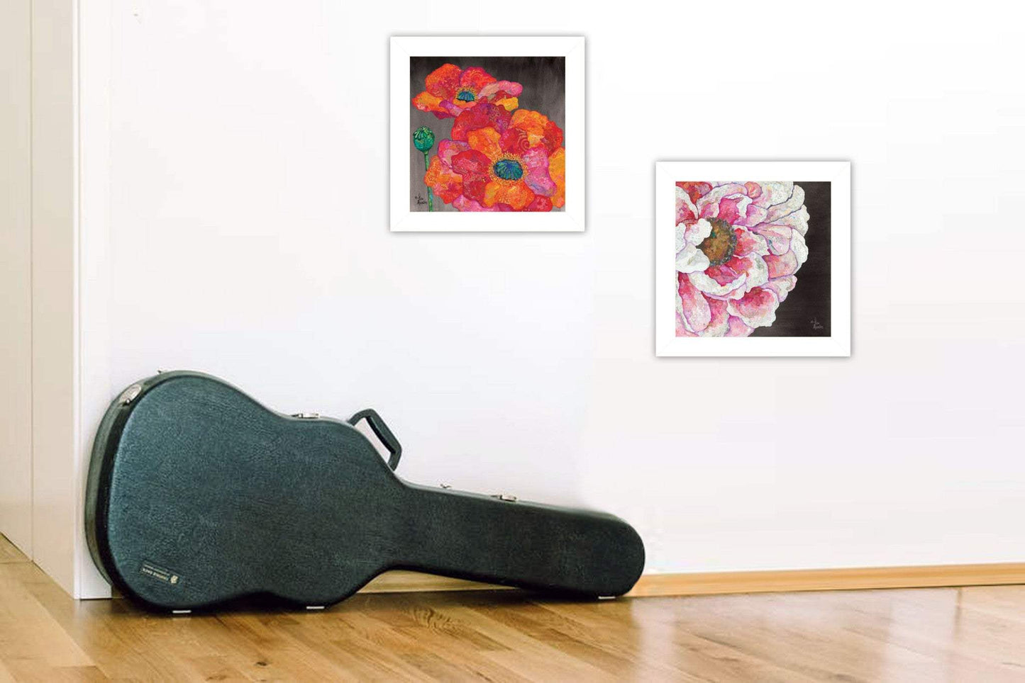 Set Of Two Blooms on Black 1 White Framed Print Wall Art - Homeroots - Flyclothing LLC