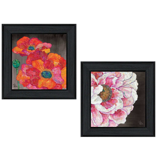 Set Of Two Blooms on Black 2 Black Framed Print Wall Art - Homeroots - Flyclothing LLC