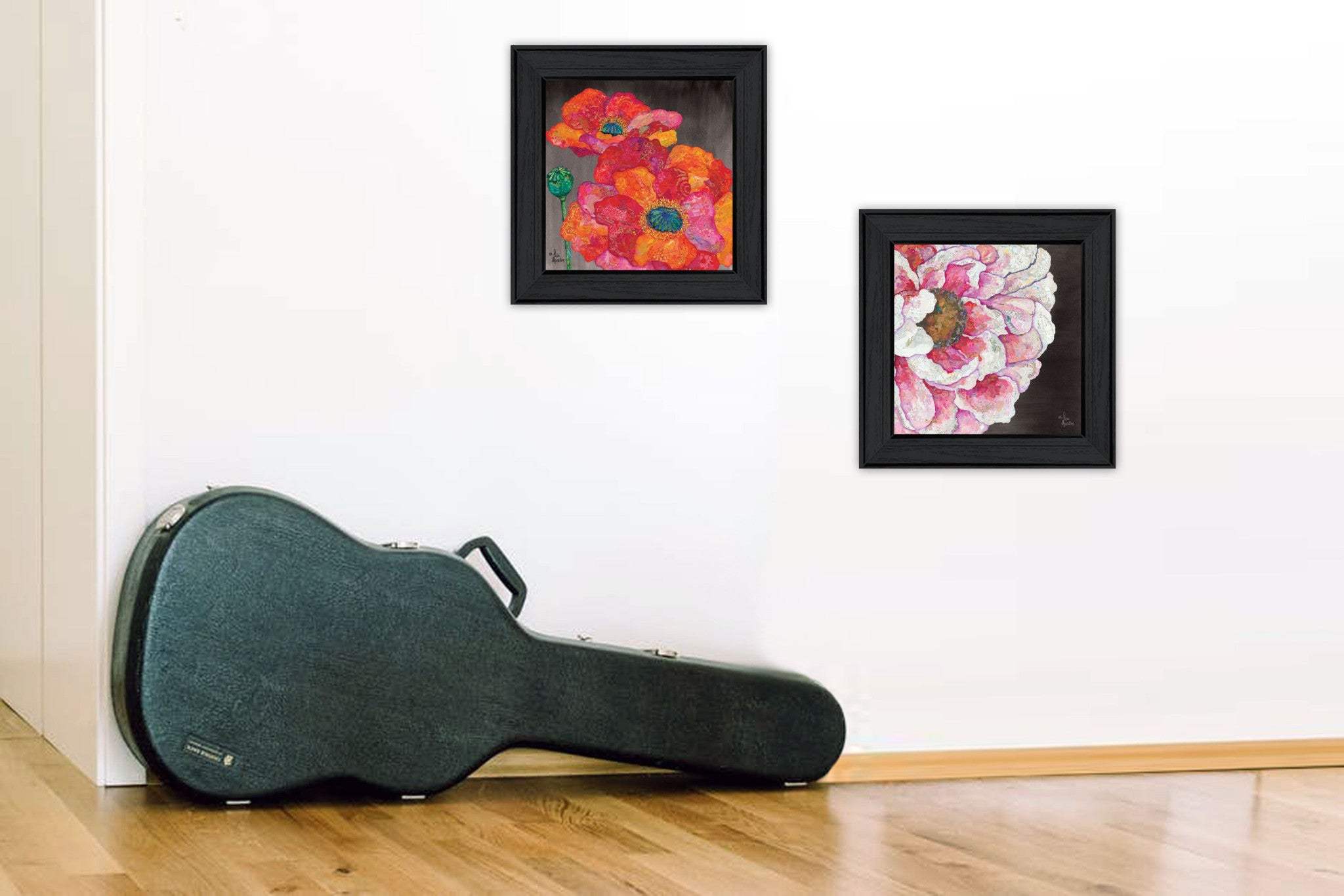 Set Of Two Blooms on Black 2 Black Framed Print Wall Art - Homeroots - Flyclothing LLC