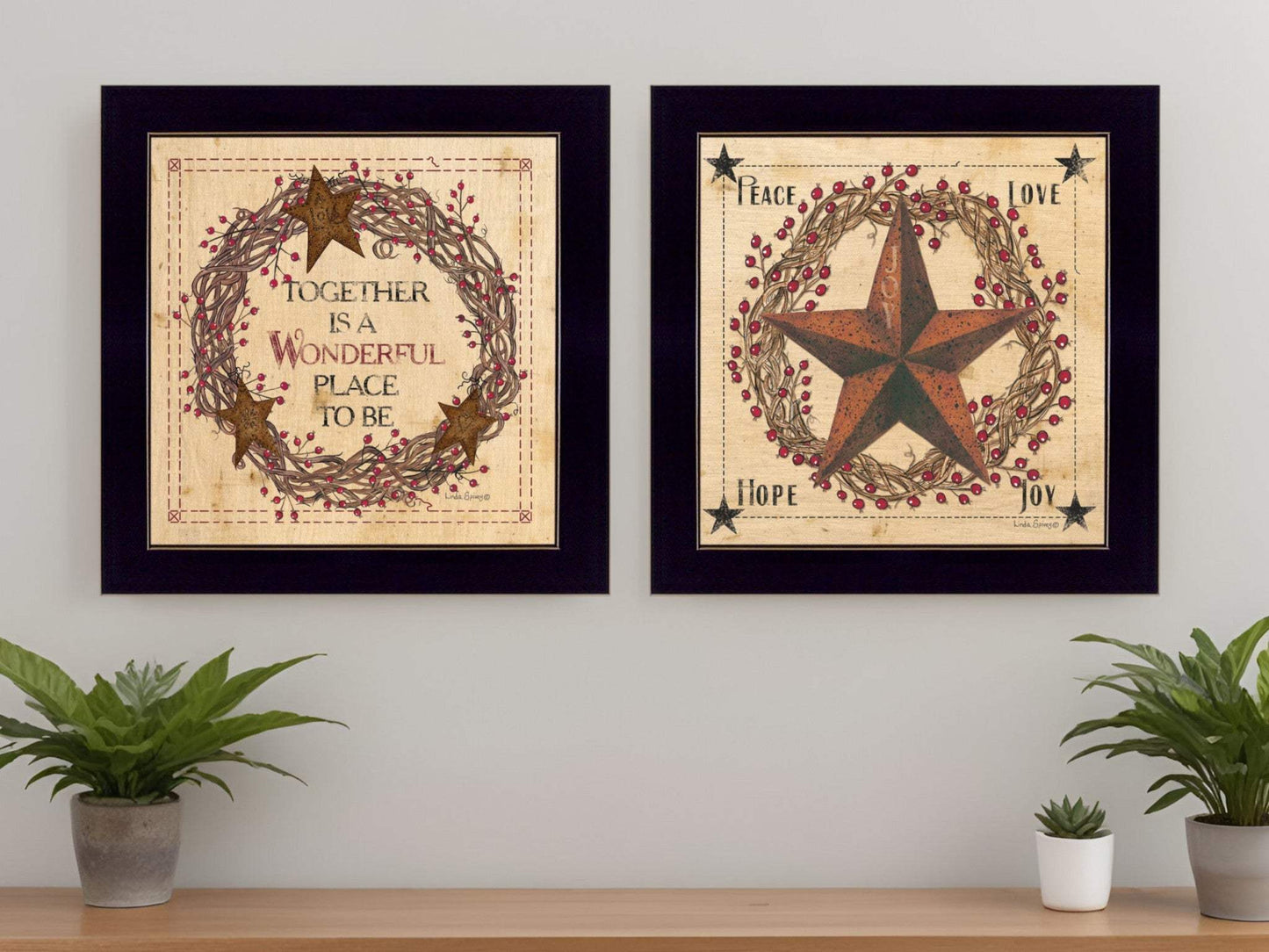 Set Of Two Together is a wonderful Place Black Framed Print Wall Art - Homeroots - Flyclothing LLC