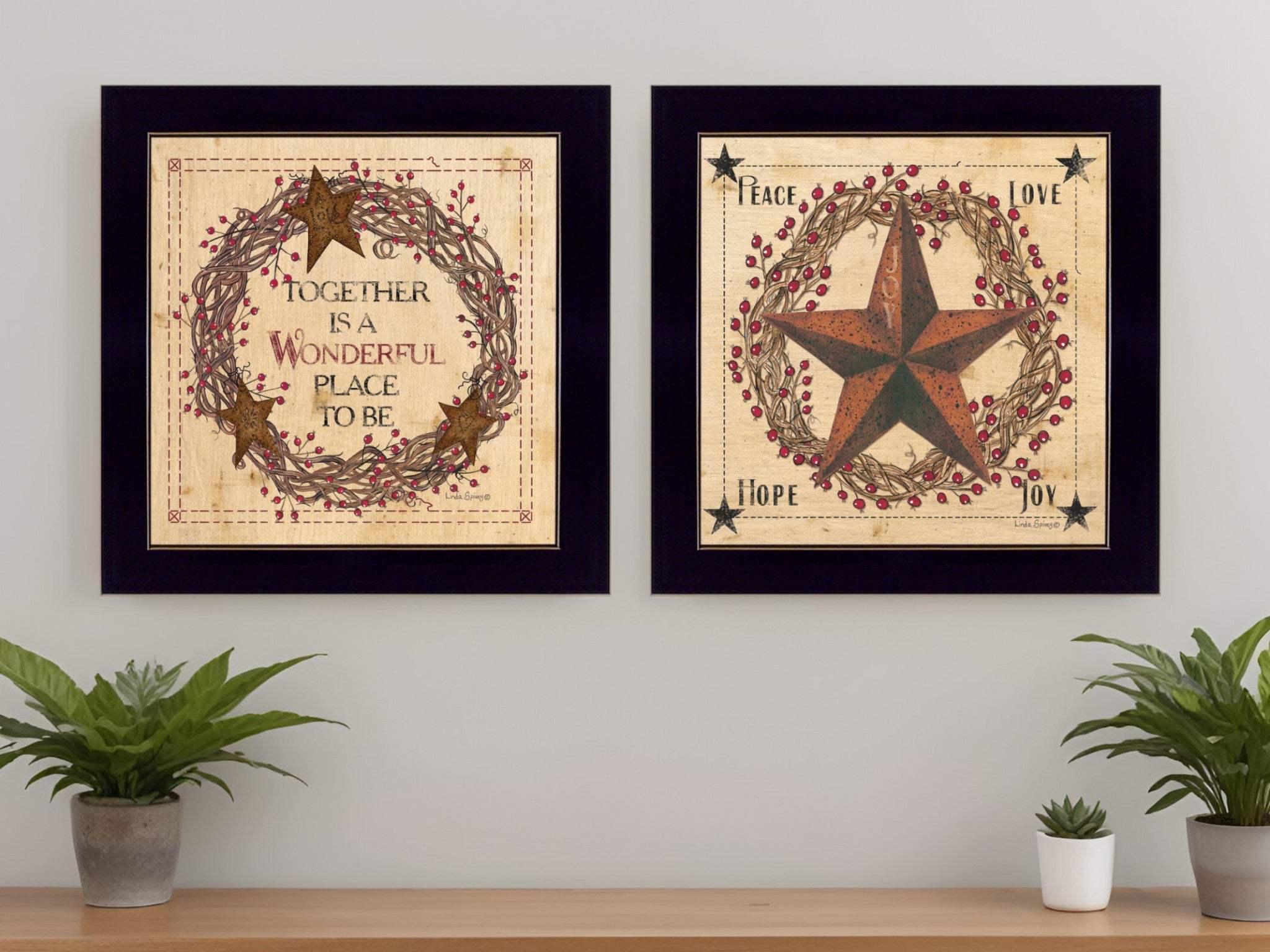 Set Of Two Together is a wonderful Place Black Framed Print Wall Art - Homeroots - Flyclothing LLC