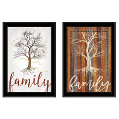 Set Of Two Family Tree or Roots 2 Black Framed Print Wall Art