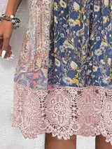 Full Size Lace Detail Printed Three-Quarter Sleeve Dress - Trendsi - Flyclothing LLC