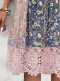 Full Size Lace Detail Printed Three-Quarter Sleeve Dress - Trendsi - Flyclothing LLC