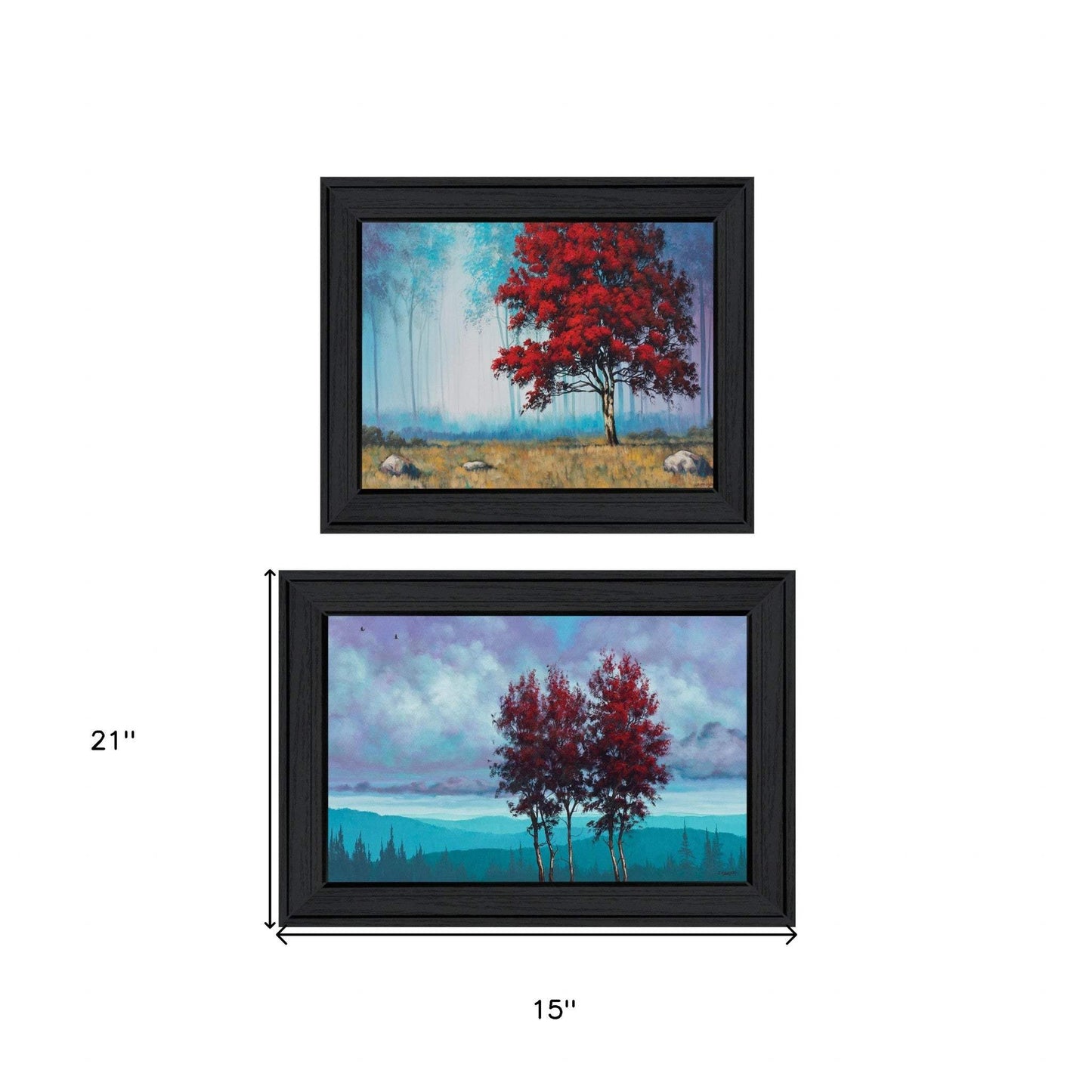 Set Of Two Red Trees 2 Black Framed Print Wall Art - Homeroots - Flyclothing LLC