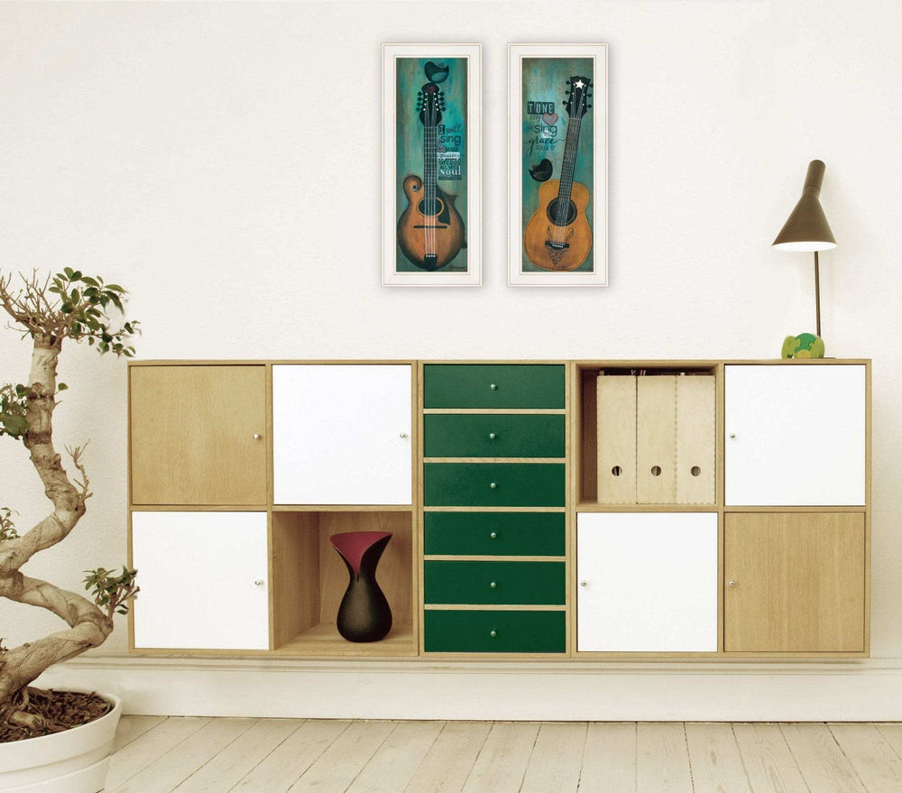 Set Of Two Tune my Heart and I will Sing 1 White Framed Print Wall Art - Homeroots - Flyclothing LLC