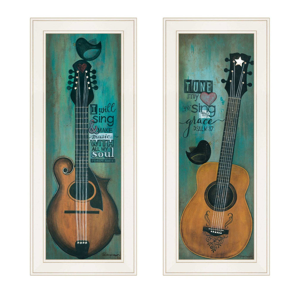 Set Of Two Tune my Heart and I will Sing 1 White Framed Print Wall Art - Homeroots - Flyclothing LLC