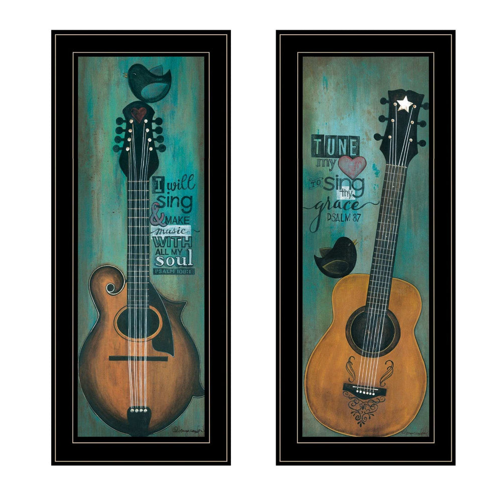 Set Of Two Tune my Heart and I will Sing 2 Black Framed Print Wall Art - Homeroots - Flyclothing LLC