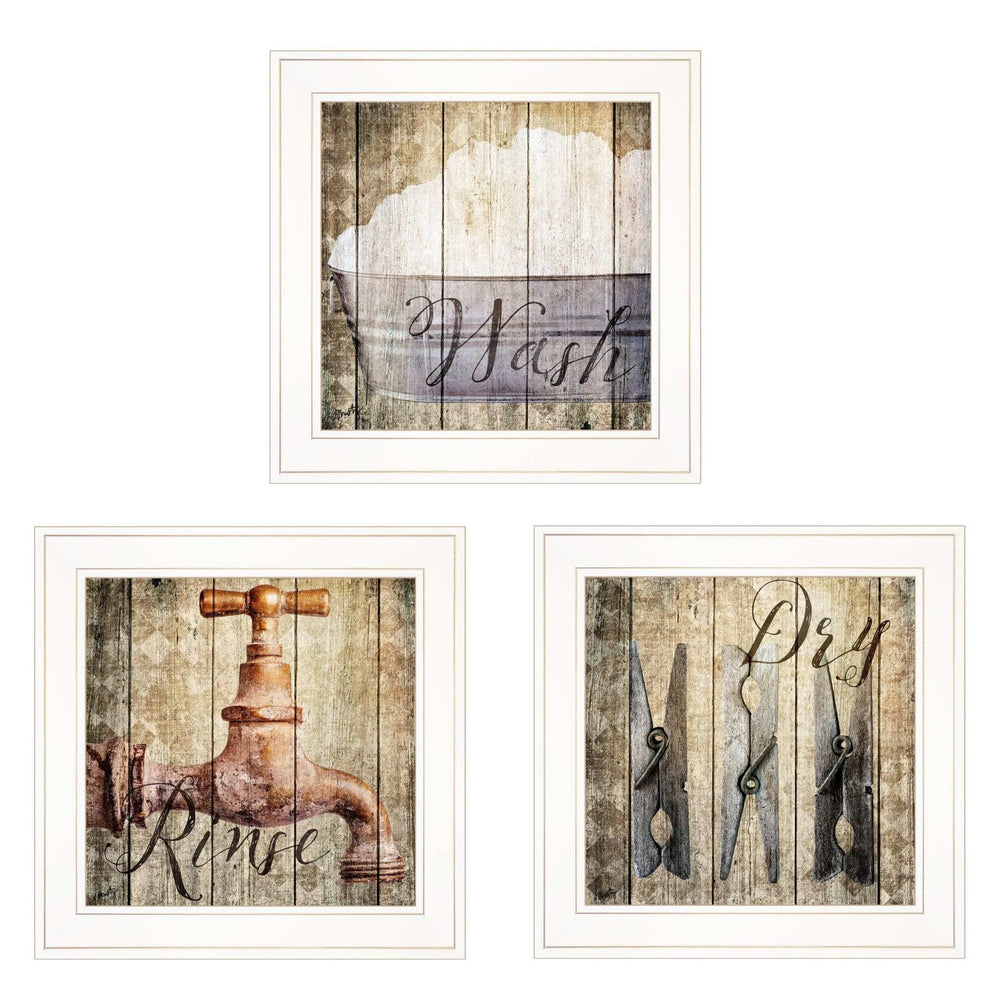 Set Of Three Wash 1 White Framed Print Bathroom Wall Art - Homeroots - Flyclothing LLC