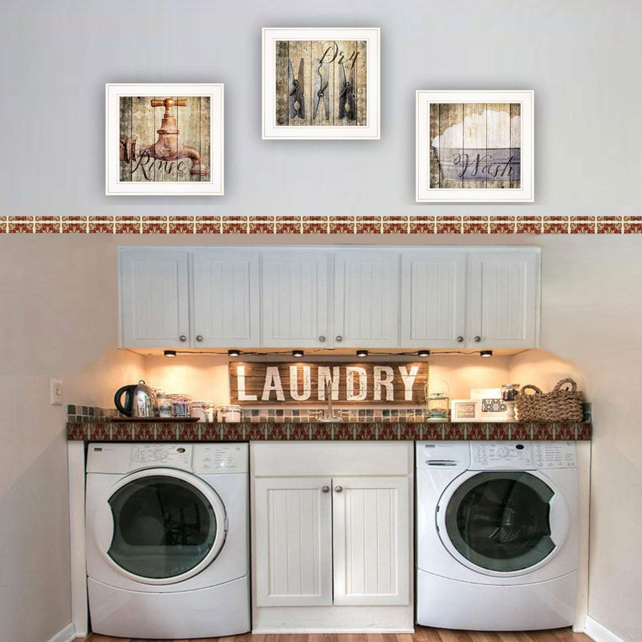 Set Of Three Wash 1 White Framed Print Bathroom Wall Art - Homeroots - Flyclothing LLC