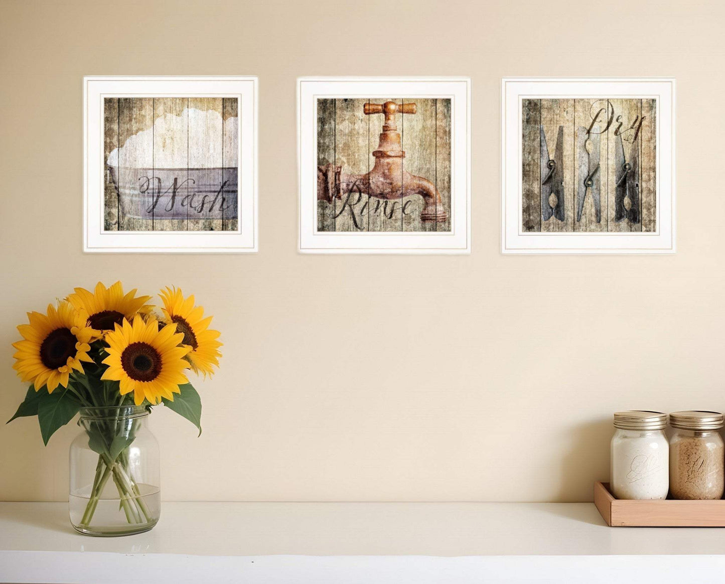 Set Of Three Wash 1 White Framed Print Bathroom Wall Art - Homeroots - Flyclothing LLC