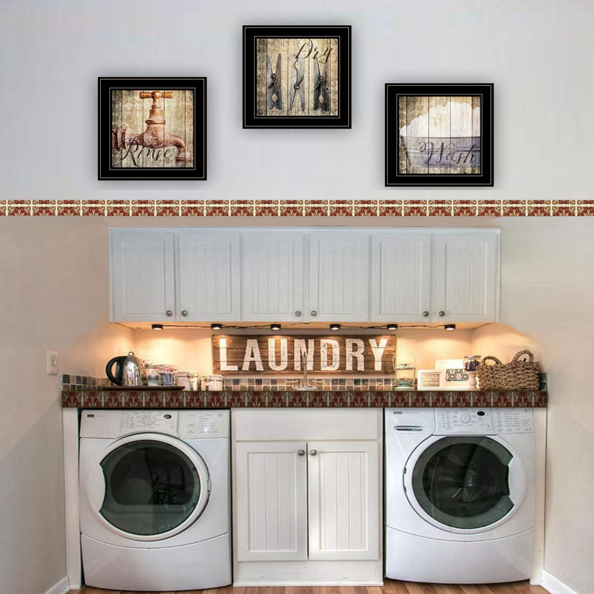Set Of Three Wash 2 Black Framed Print Bathroom Wall Art - Homeroots - Flyclothing LLC