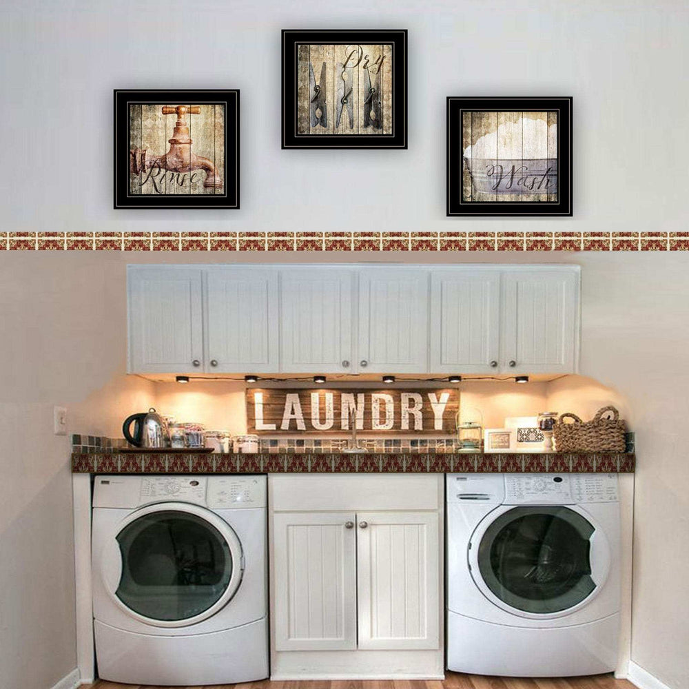 Set Of Three Wash 2 Black Framed Print Bathroom Wall Art - Homeroots - Flyclothing LLC