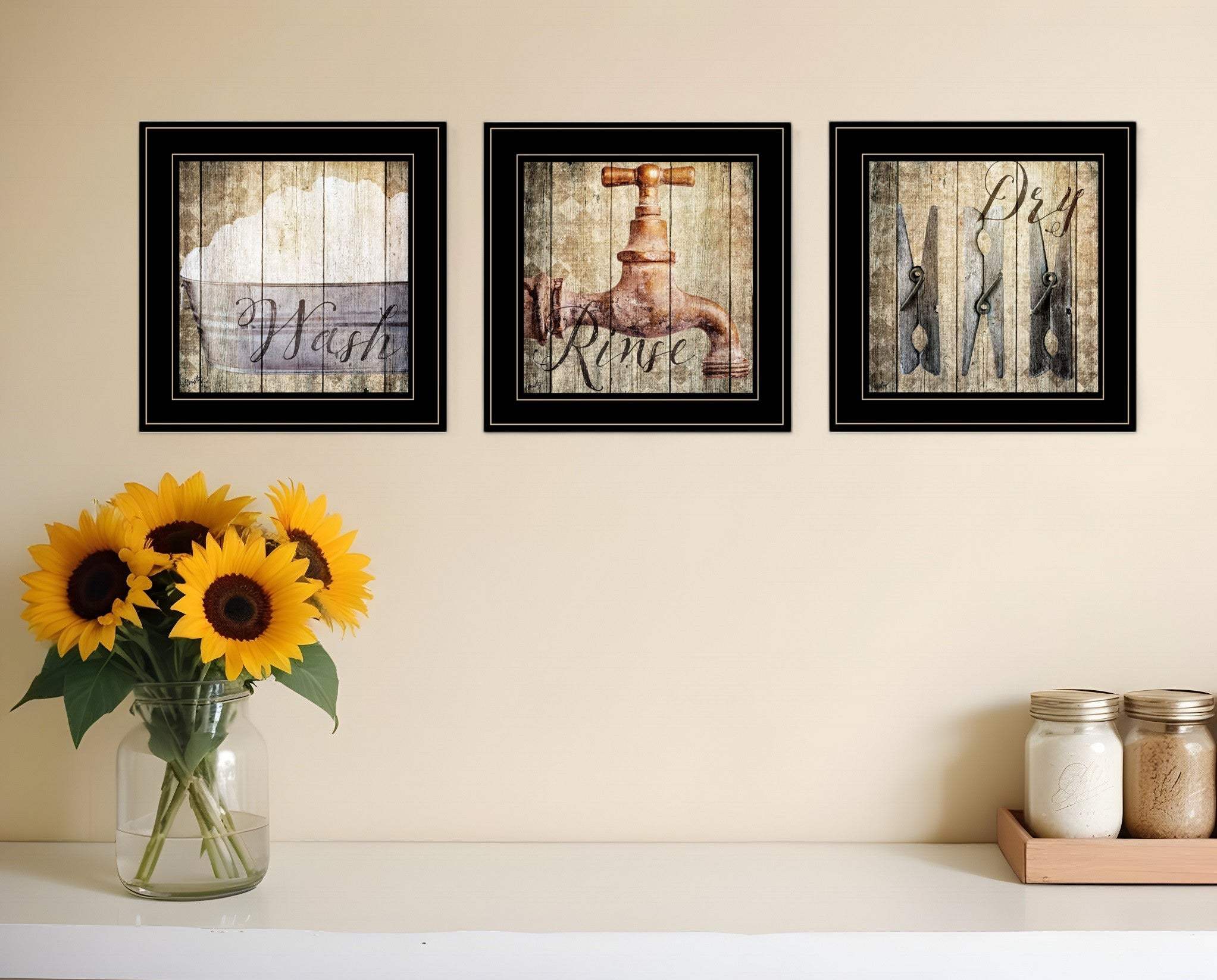 Set Of Three Wash 2 Black Framed Print Bathroom Wall Art - Homeroots - Flyclothing LLC