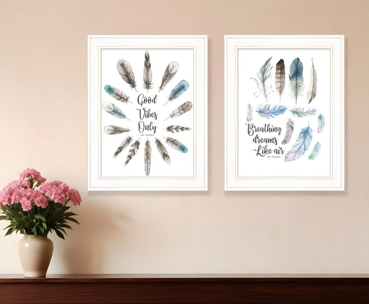 Set Of Two Good Vibes 1 White Framed Print Wall Art