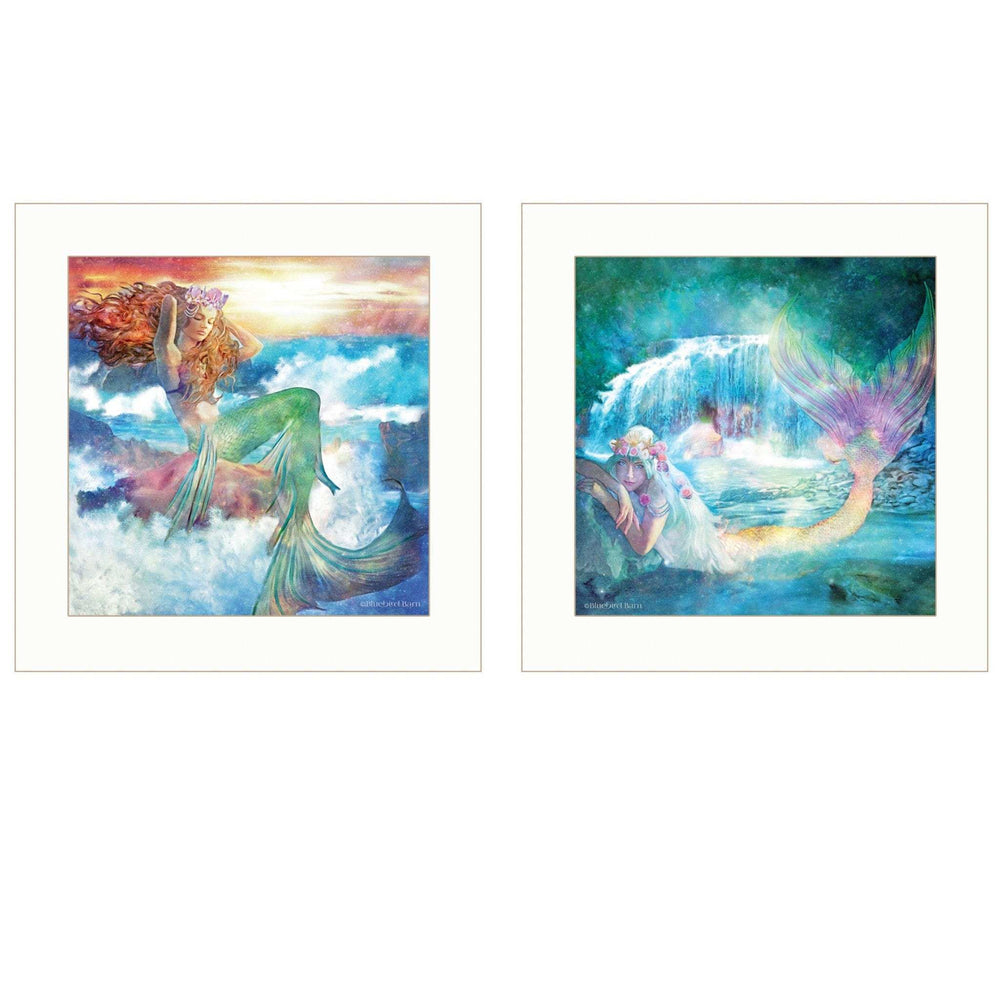 Set Of Two Mermaids 1 White Framed Print Wall Art - Homeroots - Flyclothing LLC