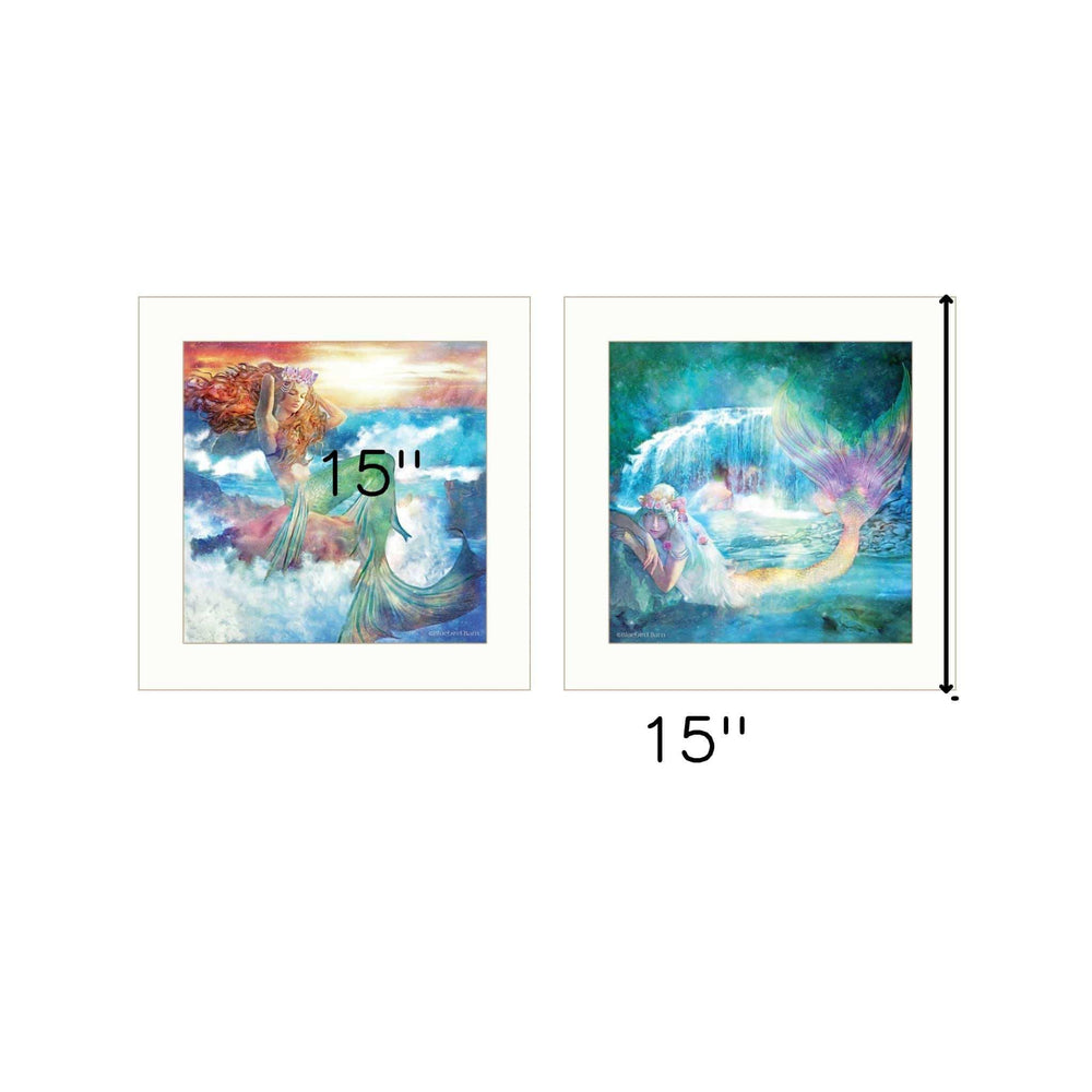 Set Of Two Mermaids 1 White Framed Print Wall Art - Homeroots - Flyclothing LLC