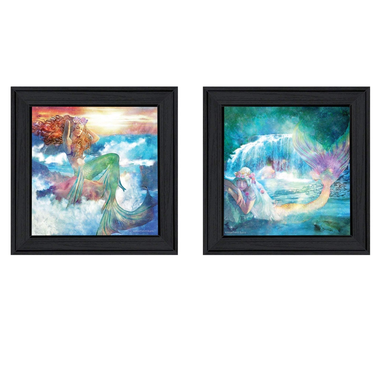 Set Of Two Mermaids 2 Black Framed Print Wall Art - Homeroots - Flyclothing LLC