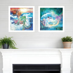 Set Of Two Mermaids 3 White Framed Print Wall Art