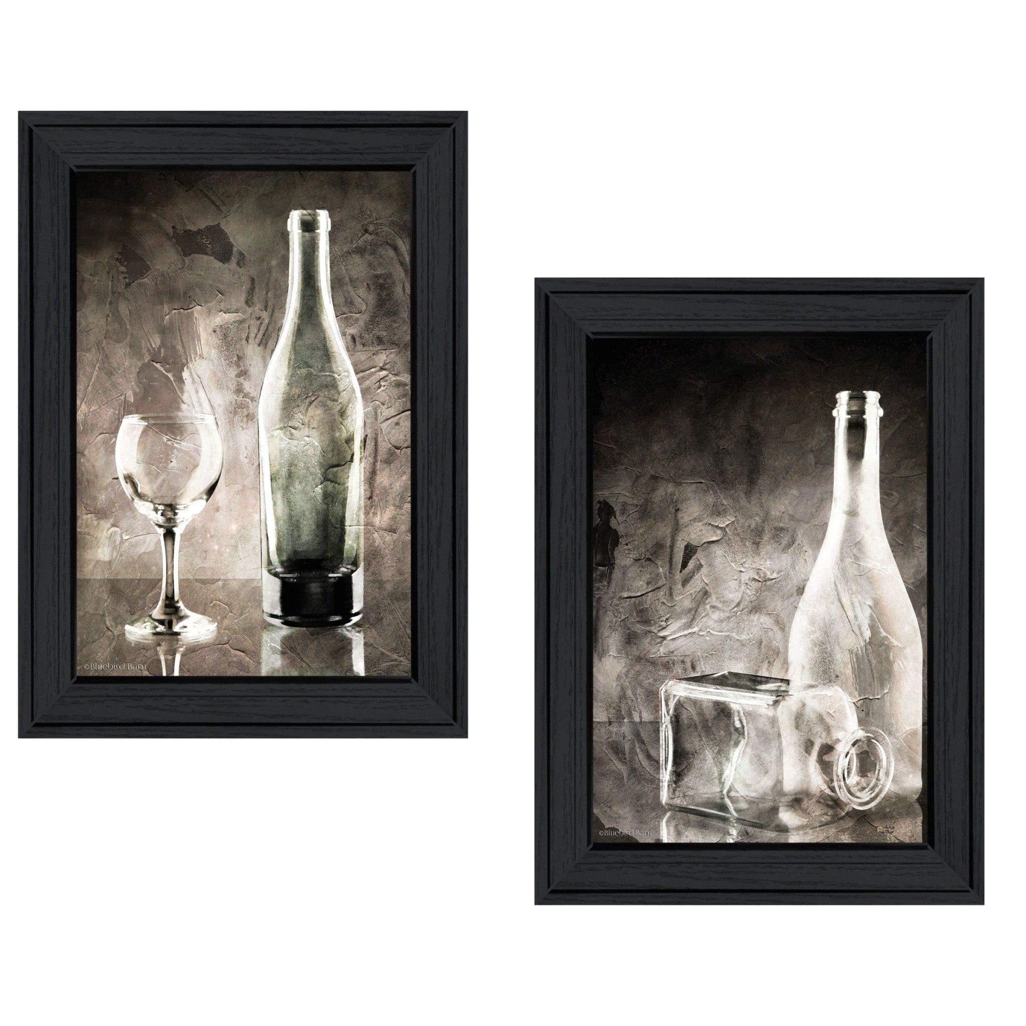 Set Of Two Moody Gray Glassware Still Life 2 Black Framed Print Kitchen Wall Art - Homeroots