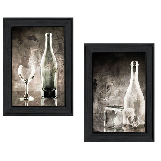 Set Of Two Moody Gray Glassware Still Life 2 Black Framed Print Kitchen Wall Art - Homeroots