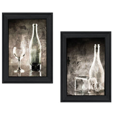 Set Of Two Moody Gray Glassware Still Life 2 Black Framed Print Kitchen Wall Art - Homeroots