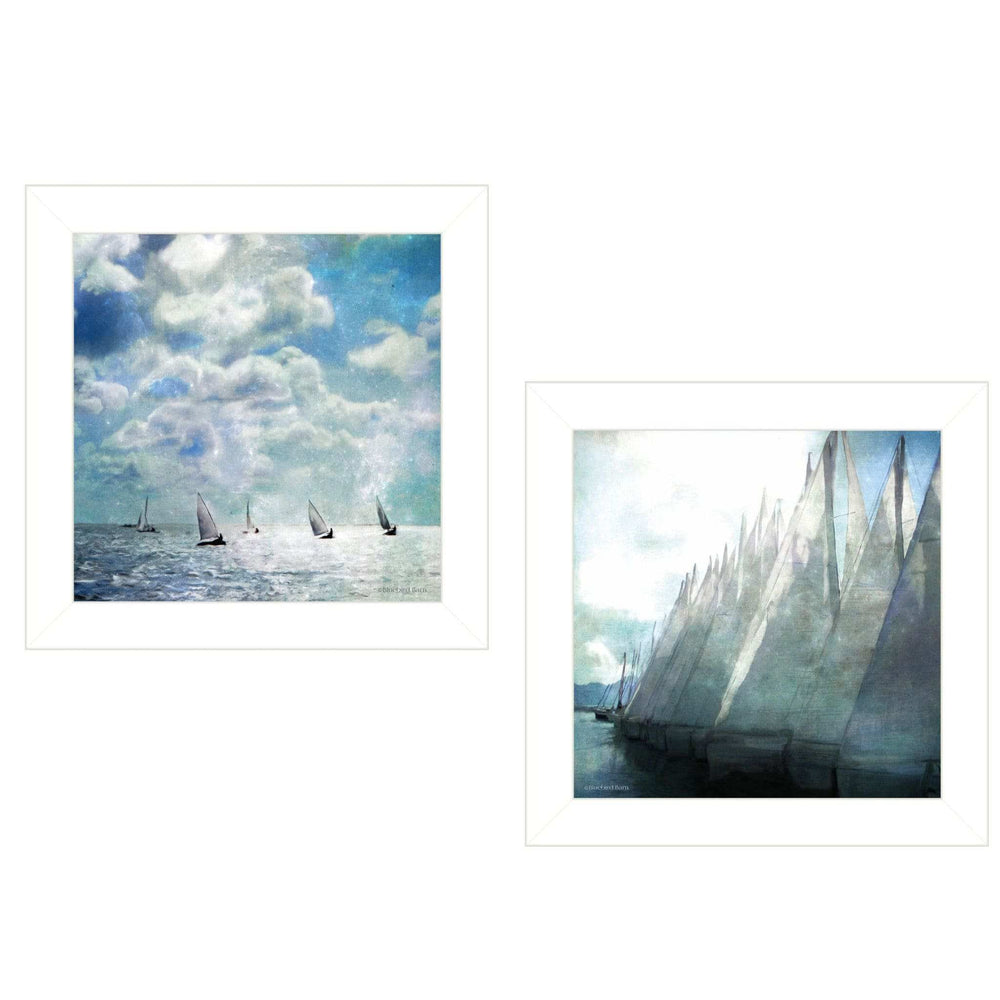 Set Of Two Sailboat Marina 1 White Framed Print Wall Art - Homeroots - Flyclothing LLC