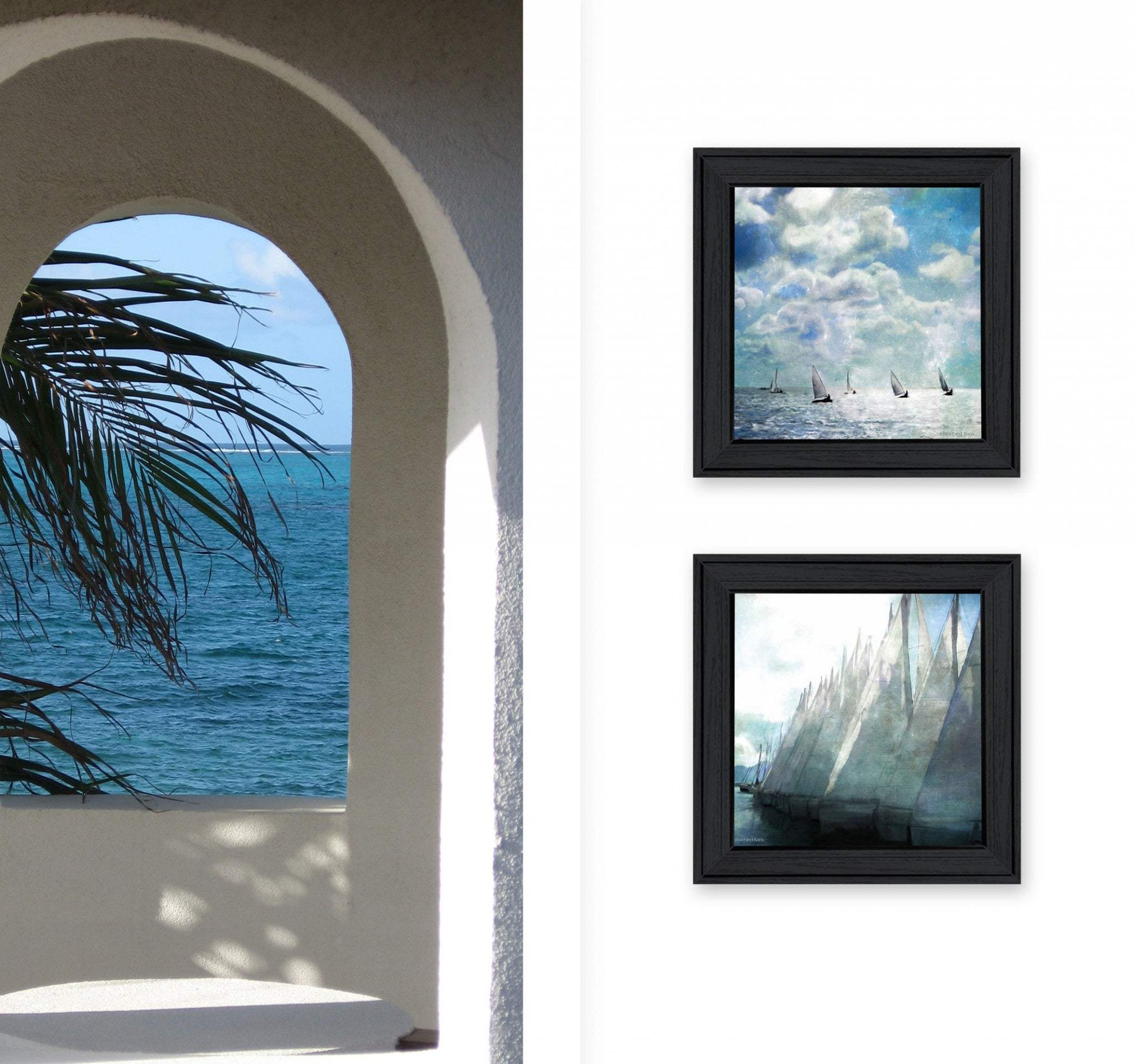Set Of Two Sailboat Marina 3 Black Framed Print Wall Art - Homeroots - Flyclothing LLC