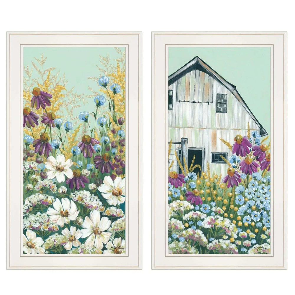 Set Of Two Floral Field 1 White Framed Print Wall Art - Homeroots - Flyclothing LLC
