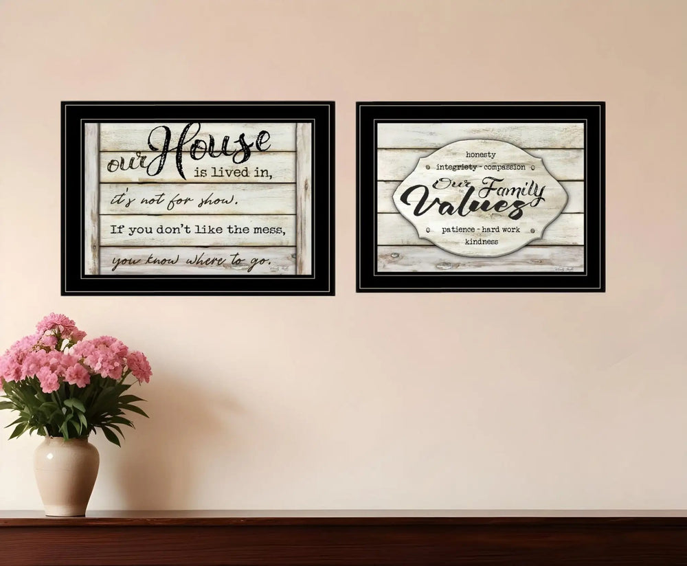 Set Of Two Family Values 2 Black Framed Print Wall Art - Homeroots