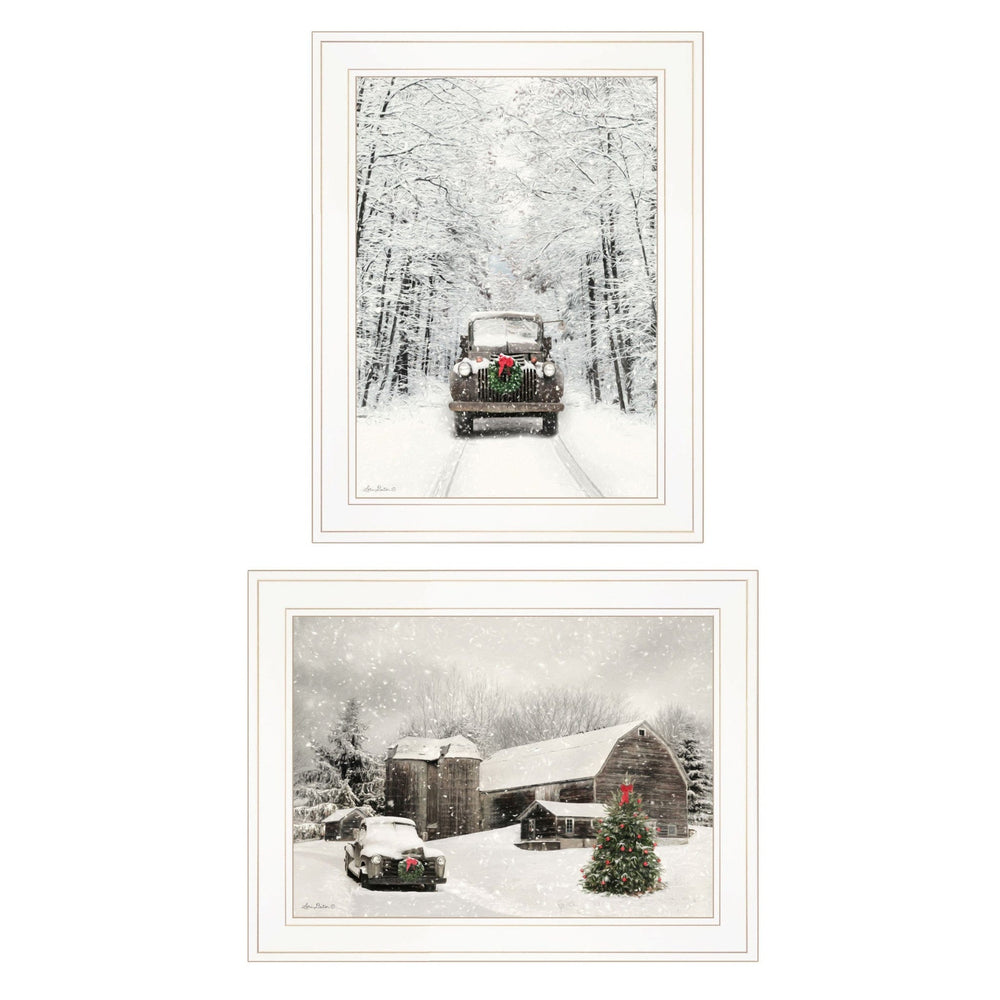 Set Of Two Antique Christmas 1 White Framed Print Wall Art - Homeroots