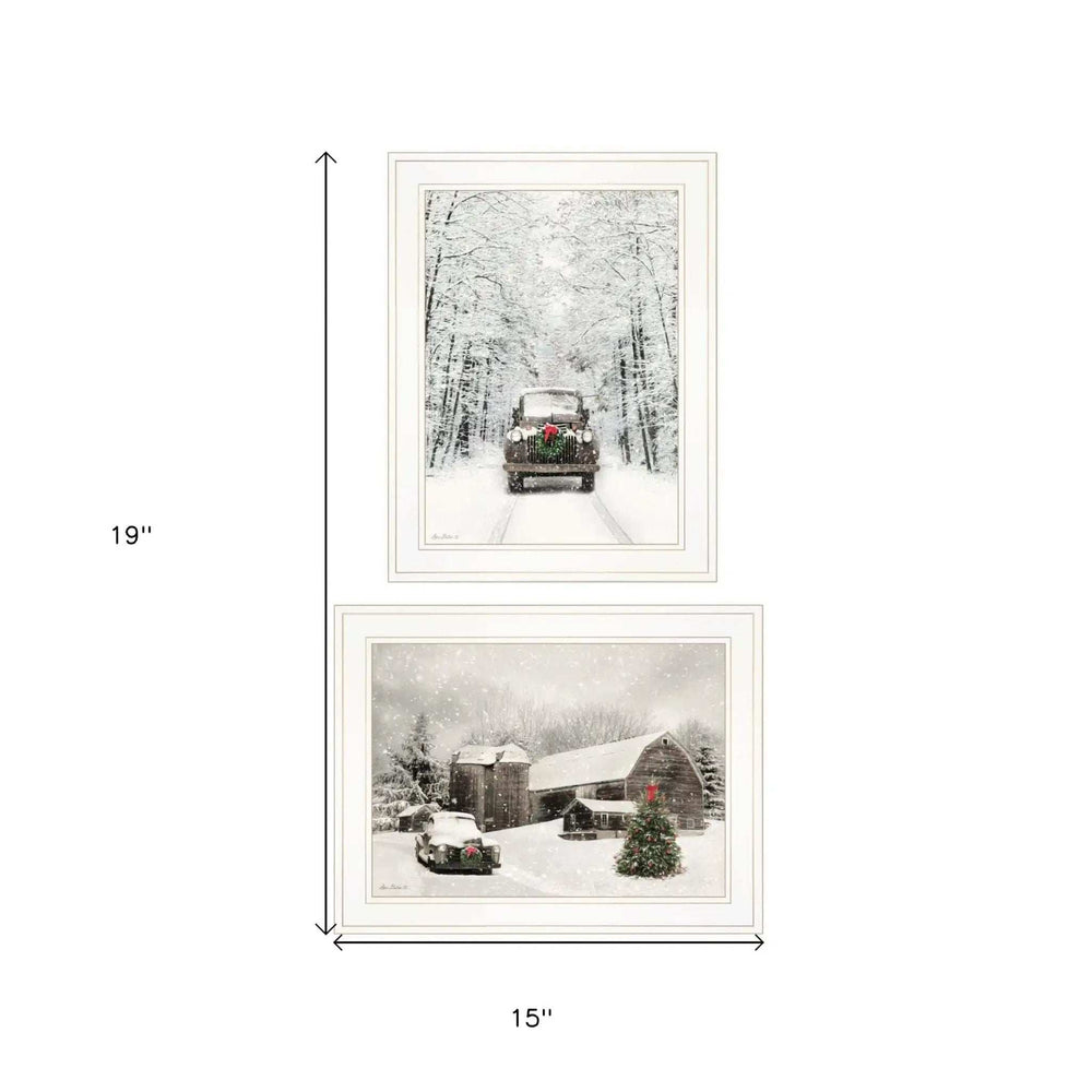 Set Of Two Antique Christmas 1 White Framed Print Wall Art - Homeroots - Flyclothing LLC