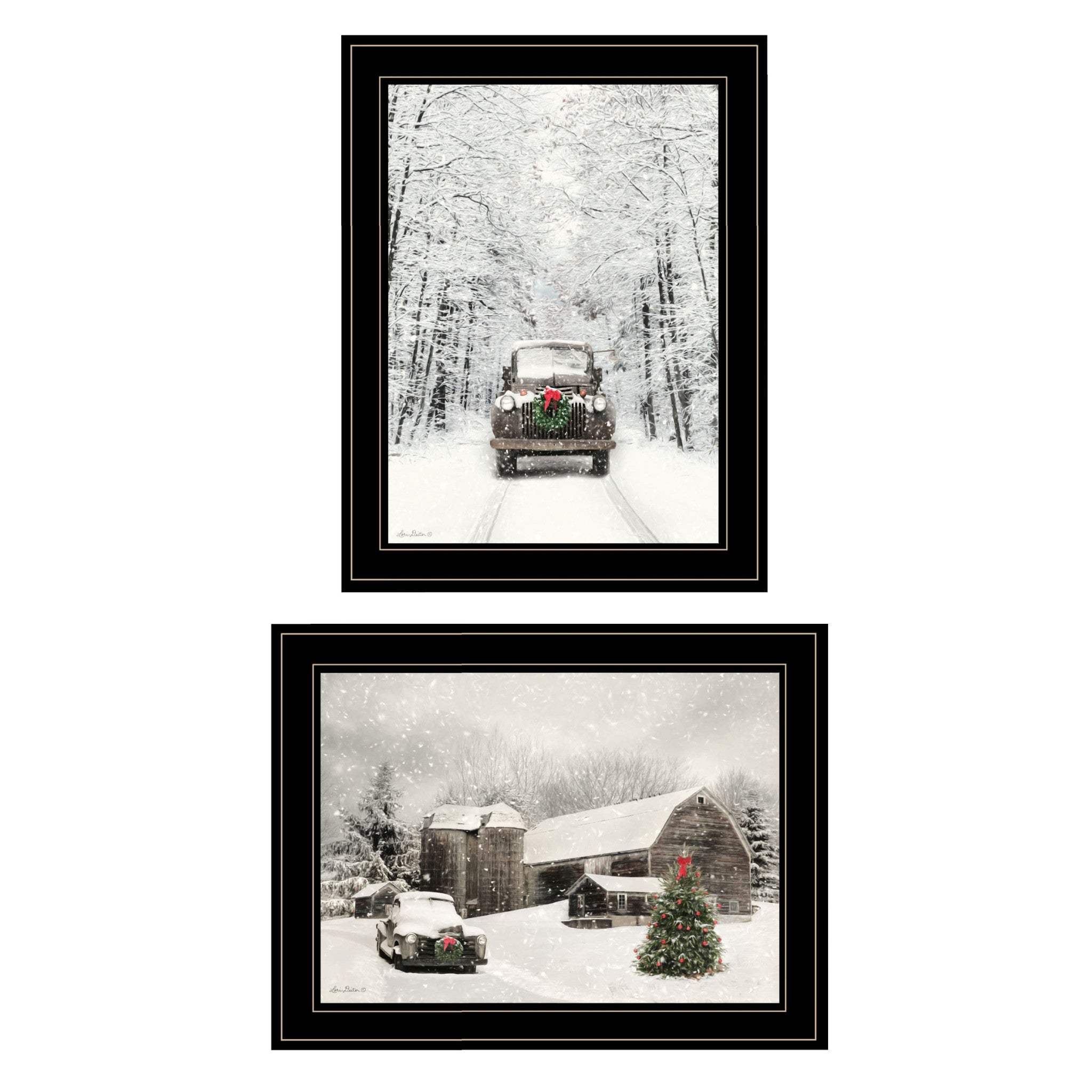 Set Of Two Antique Christmas 2 Black Framed Print Wall Art - Homeroots - Flyclothing LLC